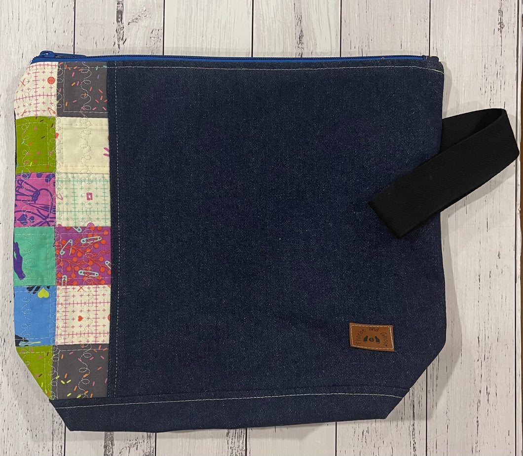 Large Craft Pouch with Patchwork Accent